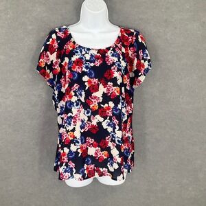 Express Top Women's Sz M Dark Floral Keyhole Lightweight Blouse Career Office‎
